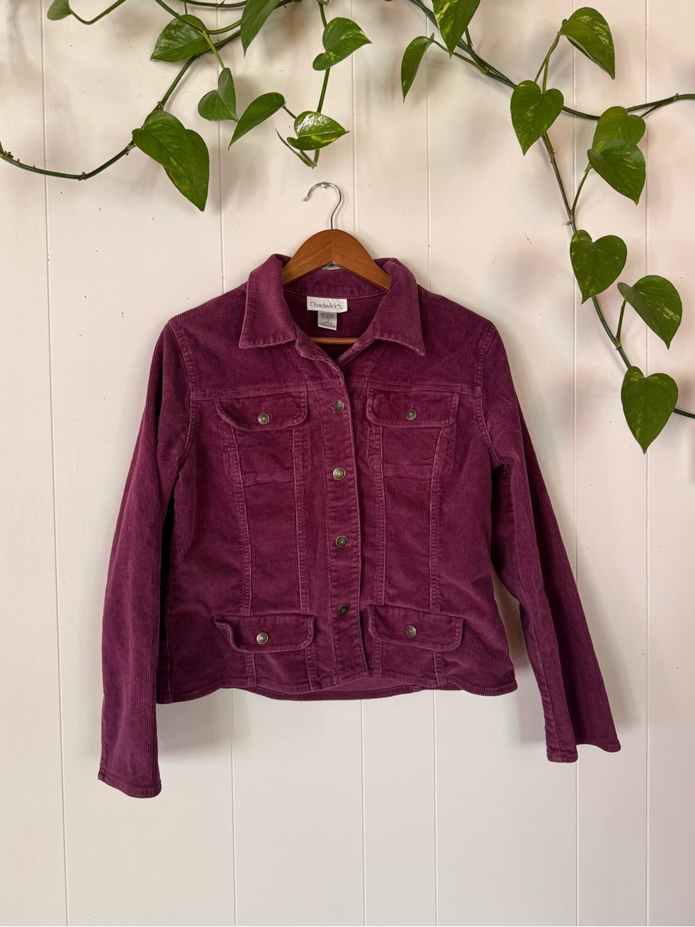 Chadwicks Plum Corduroy Button-Front Jacket